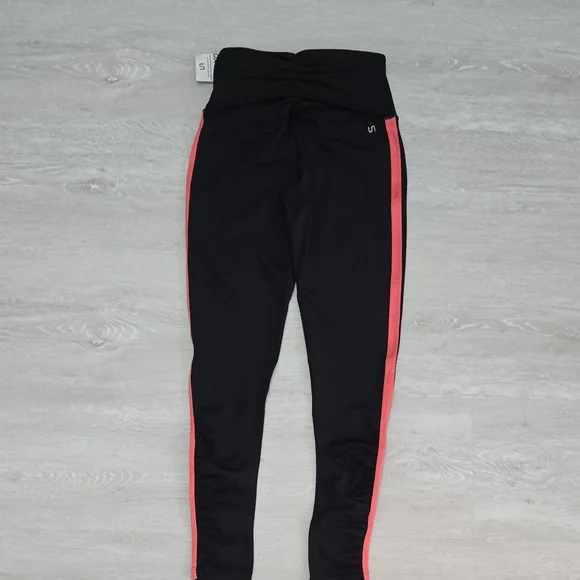 Black High-Rise Leggings with Coral Side Stripe - Picture 7 of 8